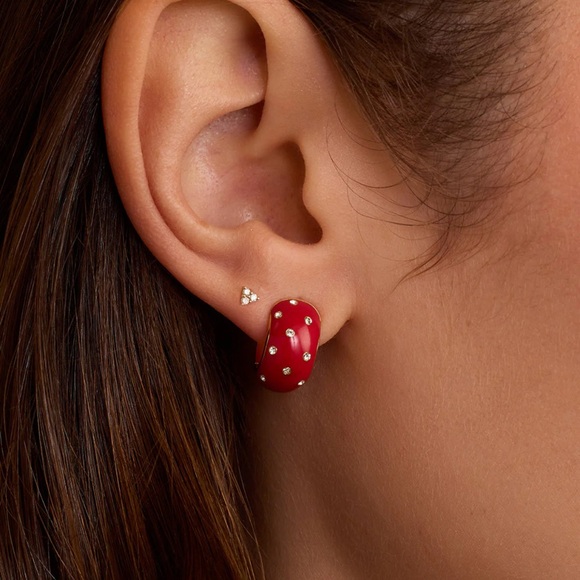 GORJANA Noel Red Shimmer Huggie Earrings 18k Gold Plated Cubic Zirconia - Picture 4 of 12